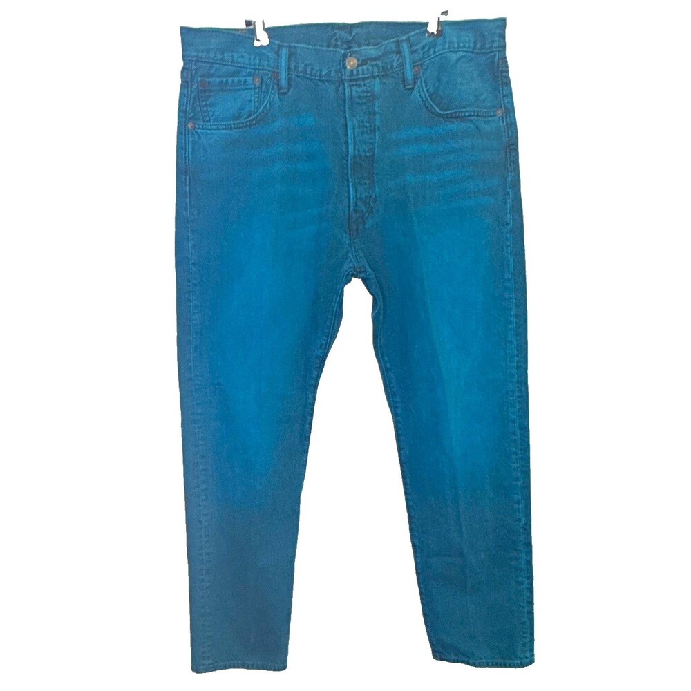 Levi’s 501 CT Jeans Mens 36x28 Teal Blue Green Garment Dyed Tapered Button Fly